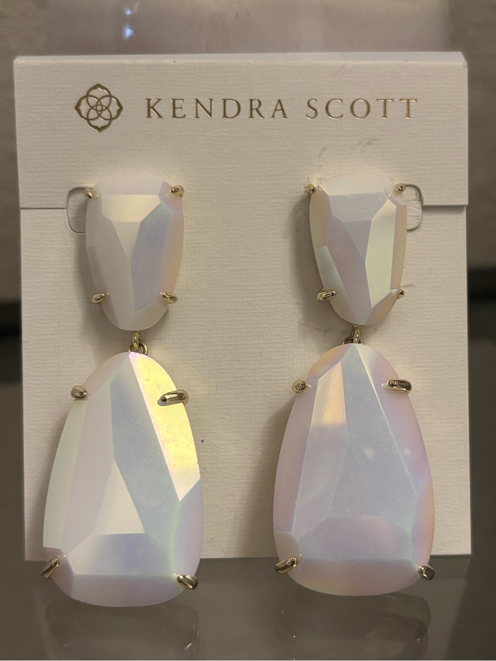 Kendra Scott Katie Iridescent White Gold Drop Earrings -
